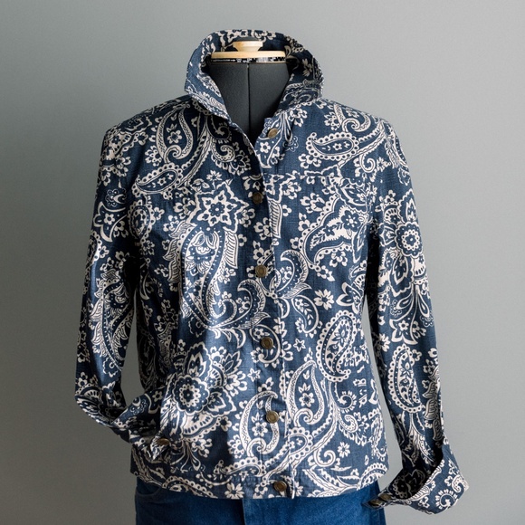 Charter Club Button Jean Jacket - Petite Medium - Blue Ivory Paisley - Picture 7 of 10